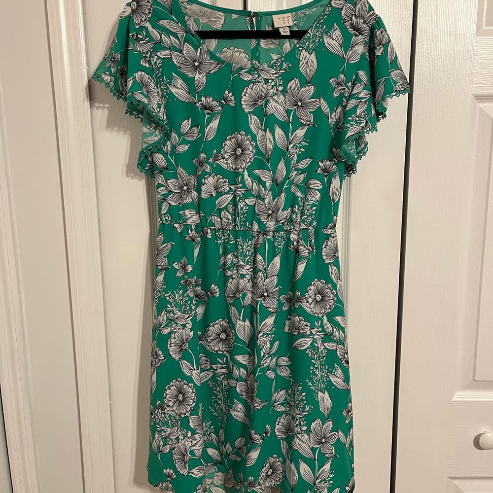 Green floral dress with back cutout